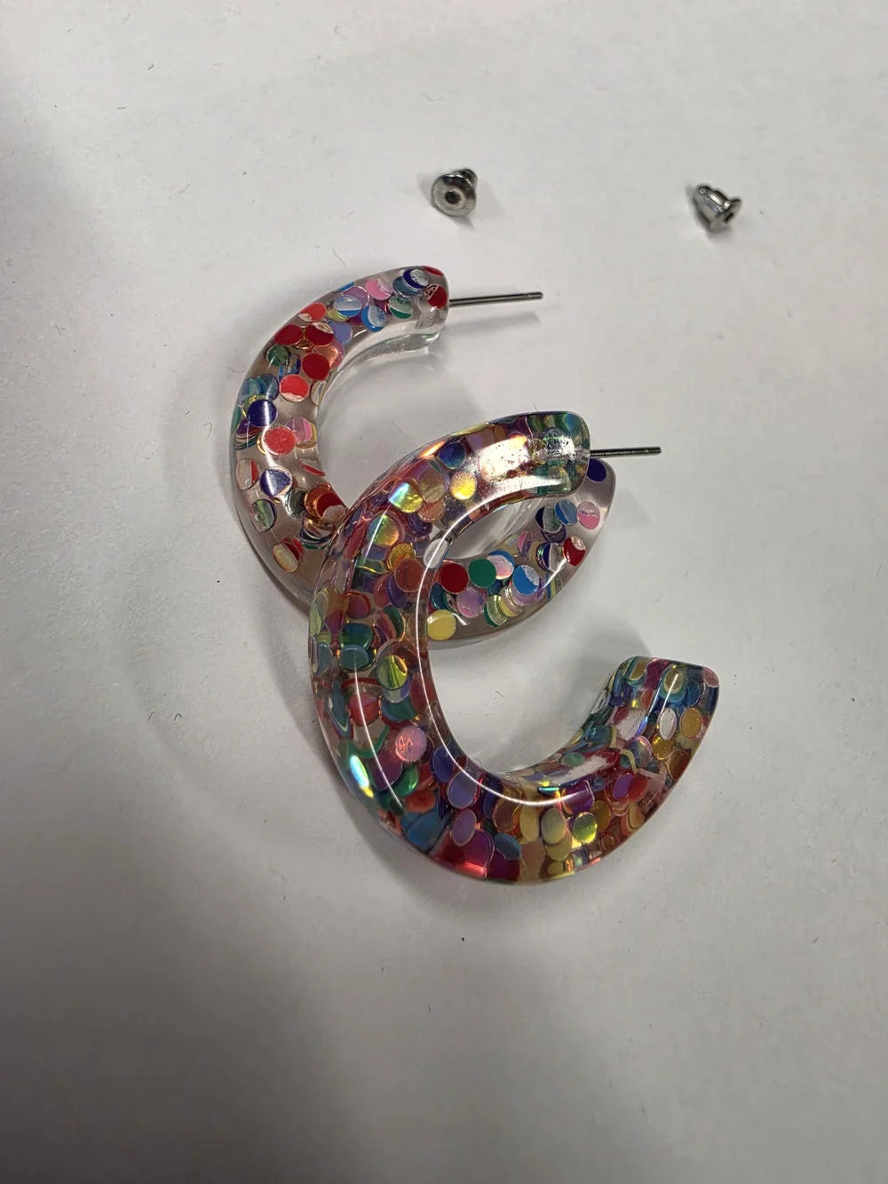 Chunky Multi Color Confetti Glitter Resin Hoop Earrings Clear Acrylic Statement